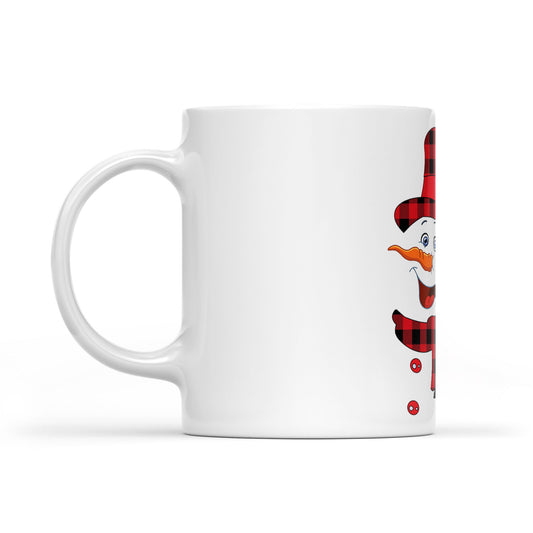 Funny Christmas Snowman Buffalo Plaid Family Holiday Gift  White Mug Gift For Christmas