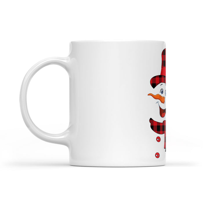 Funny Christmas Snowman Buffalo Plaid Family Holiday Gift  White Mug Gift For Christmas