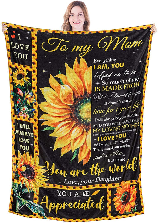Dear Mom Blanket from Daughter and Son, Letters I Love You Mom soft cozy Blanket, Quilt