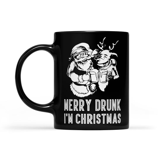 Feisteas Beoir na Nollag Greannmhar - Merry Drunk I'm Christmas Black Mug Gift For Christmas