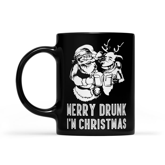 Funny Christmas Beer Outfit - Merry Drunk I'm Christmas Black Mug Gift For Christmas
