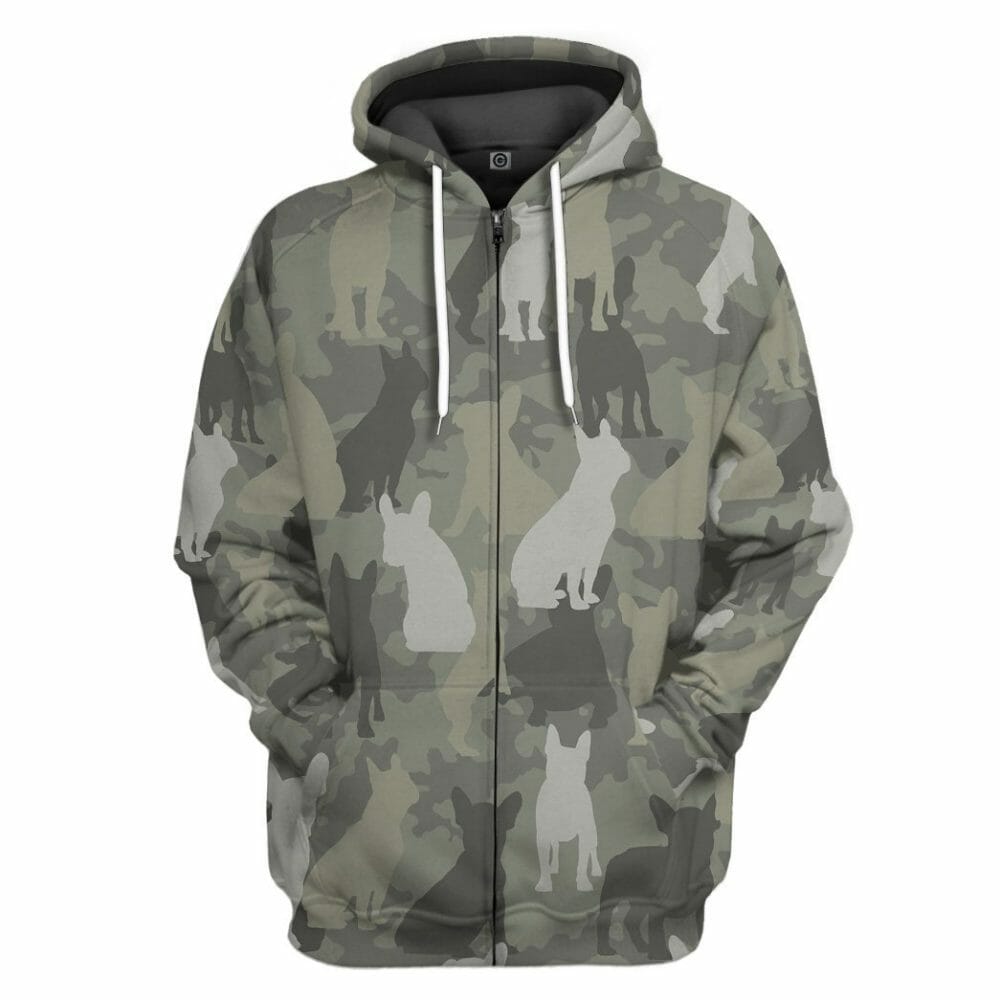 3D Fraincis Bulldog Camo Chustaim Tshirt Éadaí Hoodie