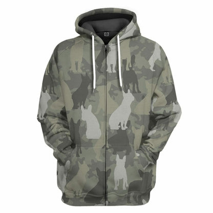 3D Fraincis Bulldog Camo Chustaim Tshirt Éadaí Hoodie
