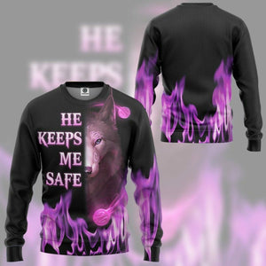 3D Wolf Pink He Keep Me Safe Custom Tshirt Hoodie Apparel