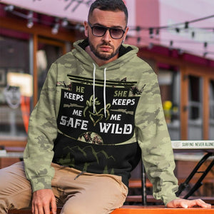 3D He Keeps Me Safe She Keeps Me Wild Custom Name Text Tshirt Hoodie Apparel