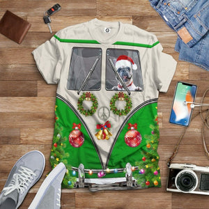3D Bulldogs Drive Hippie Cars at Christmas Custom Tshirt Apparel