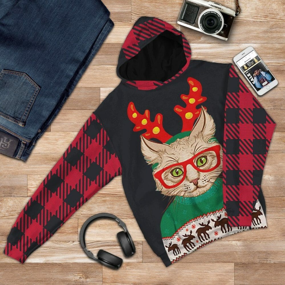 3D Christmas Cat Custom Tshirt Hoodie Apparel