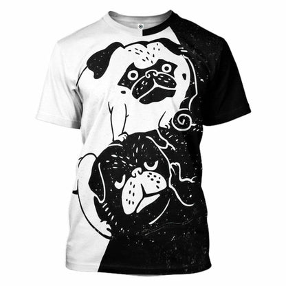 3D Pug Ceann Agus Yang Chustaim Tshirt Éadaí Cochaill