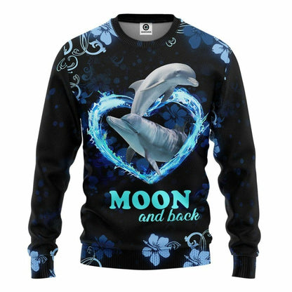 3D Moon And Back Couple Dolphin Tshirt Hoodie Apparel