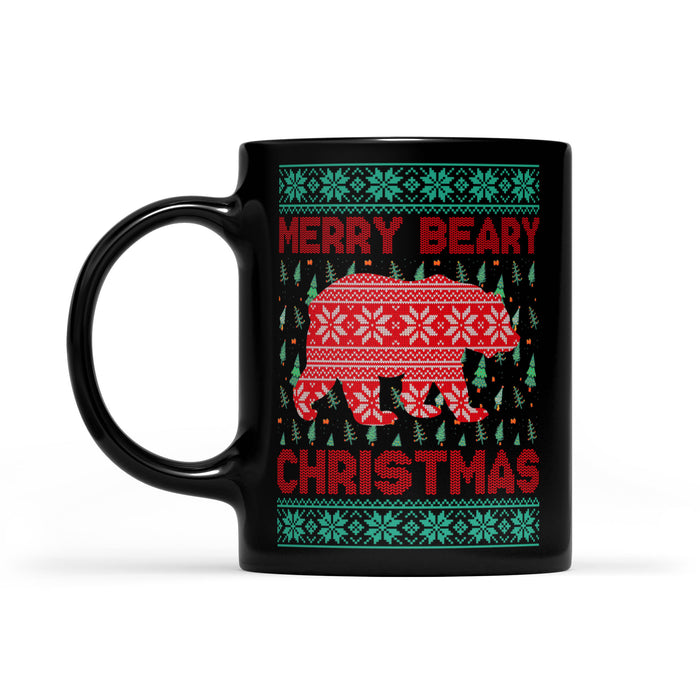 Funny Christmas Outfit - Merry Beary Christmas  Black Mug Gift For Christmas