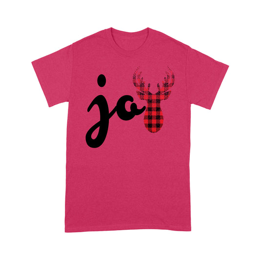 Joy - Red Buffalo Plaid Christmas Reindeer Family Bronntanais Teaghlaigh Tee Léine Bronntanas Don Nollaig