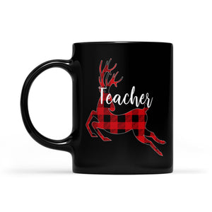 Christmas Reindeer Buffalo Plaid Teacher Funny Gift Black Mug Gift For Christmas