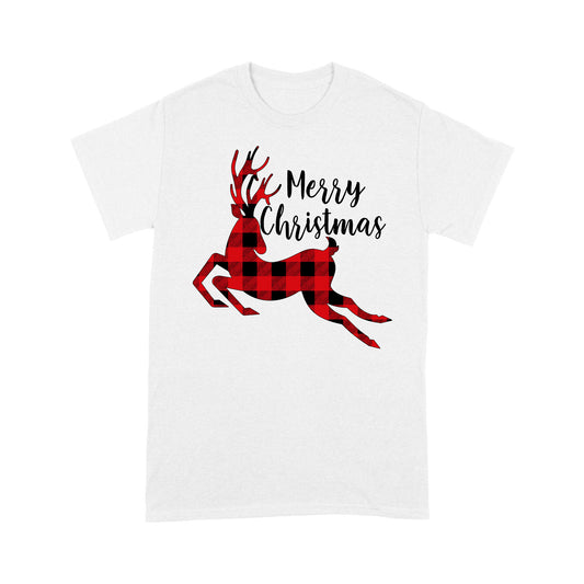 Nollag Shona Reindeer Buffalo Plaid Patrún Bronntanas Léine Greannmhar Tee Don Nollaig