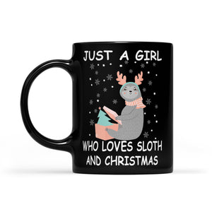 Just A Girl Who Loves Sloth And Christmas  Black Mug Gift For Christmas
