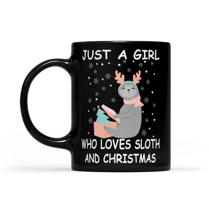 Just A Girl Who Loves Sloth And Christmas  Black Mug Gift For Christmas