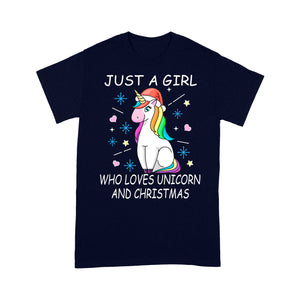 Just A Girl Who Loves Unicorn And Christmas Funny  Tee Shirt Gift For Christmas