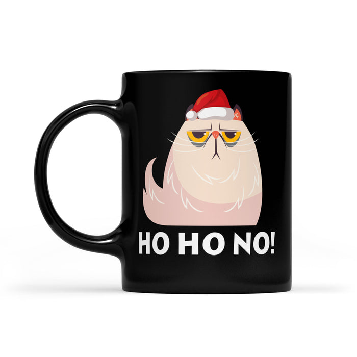 Funny Christmas Outfit - Ho Ho No Angry Funny Cat Black Mug Gift For Christmas