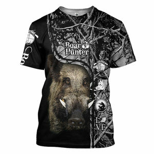 3D Boar Hunter Black Custom Tshirt Hoodie Apparel