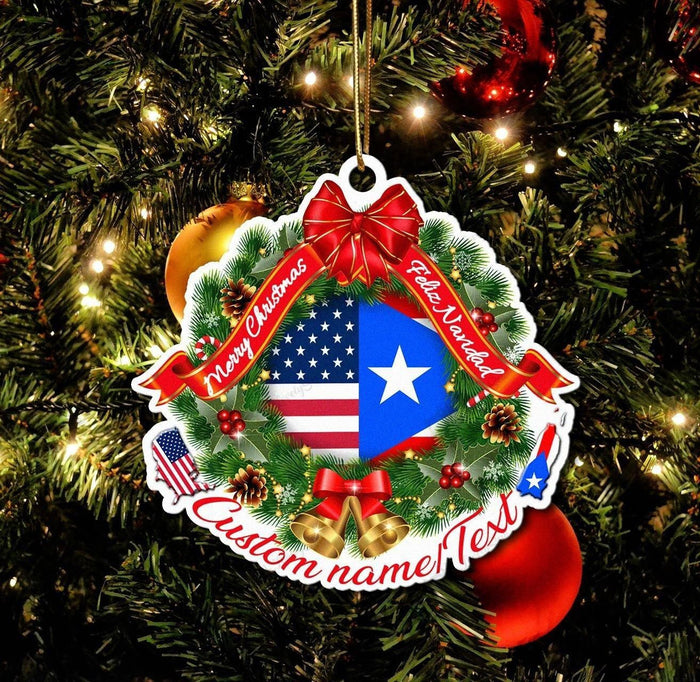 America & Puerto Rico Personalized Ornament, Christmas Ornament Gift, Christmas Gift, Christmas Decoration