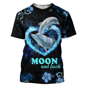 3D Moon And Back Couple Dolphin Tshirt Hoodie Apparel