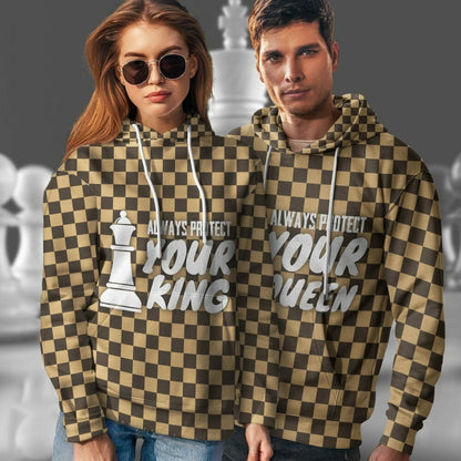 3D King Chessboard Couple Tshirt Hoodie Apparel