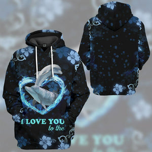 3D I Love You Couple Dolphin Tshirt Hoodie Apparel