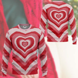 3D Red Heart Wave Custom Sweater