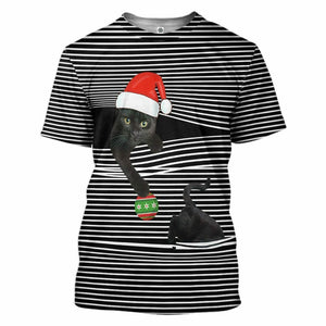 3D Black cat at Christmas Custom Tshirt Apparel