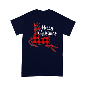 Merry Christmas Reindeer Buffalo Plaid Pattern Funny.  Tee Shirt Gift For Christmas