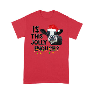 Funny Christmas Cow Santa Hat - Is This Jolly Enough Tee Shirt Gift For Christmas