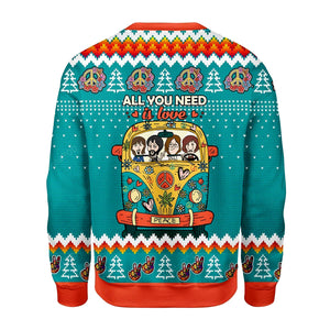 All You Need Is Love Hippie Peace bus Ugly Sweater, Christmas Ugly Sweater, Christmas Gift, Gift Christmas 2024