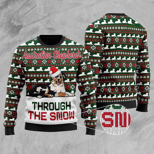 Australian Shepherds Through The Snow Christmas Ugly Sweater, Christmas Gift, Gift Christmas 2024