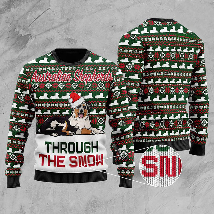 Australian Shepherds Through The Snow Christmas Ugly Sweater, Christmas Gift, Gift Christmas 2022