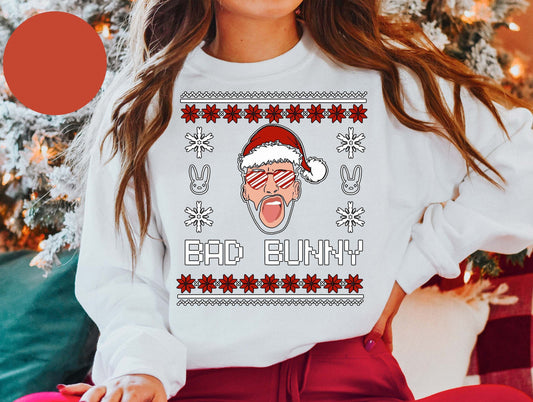 Bad Bunny Christmas Sweatshirt, Retro Vintage Bad Bunny Sweatshirt, Ugly Christmas Sweatshirt, Bad Bunny Gift Sweatshirt