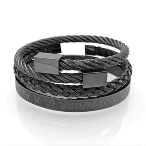 Dad To Son - Never Lose Roman Numeral Bangle Weave Bracelets Set