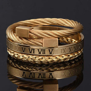 Mom To Son - Always Be Safe Roman Numeral Bangle Weave Bracelets Set