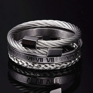 Dad To Son - I Love You Roman Numeral Bangle Weave Bracelets Set