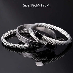 To Our Son - Always Be Safe Roman Numeral Bangle Weave Bracelets Set