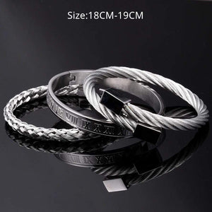 Dad To Son - Just Do Your Best Roman Numeral Bangle Weave Bracelets Set