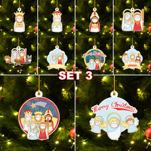 Funny Social Distancing Baby Jesus Ornaments Set of 10 & 5, Stay Home Christian Ornaments, Funny Christmas Ornaments Family Gift Idea