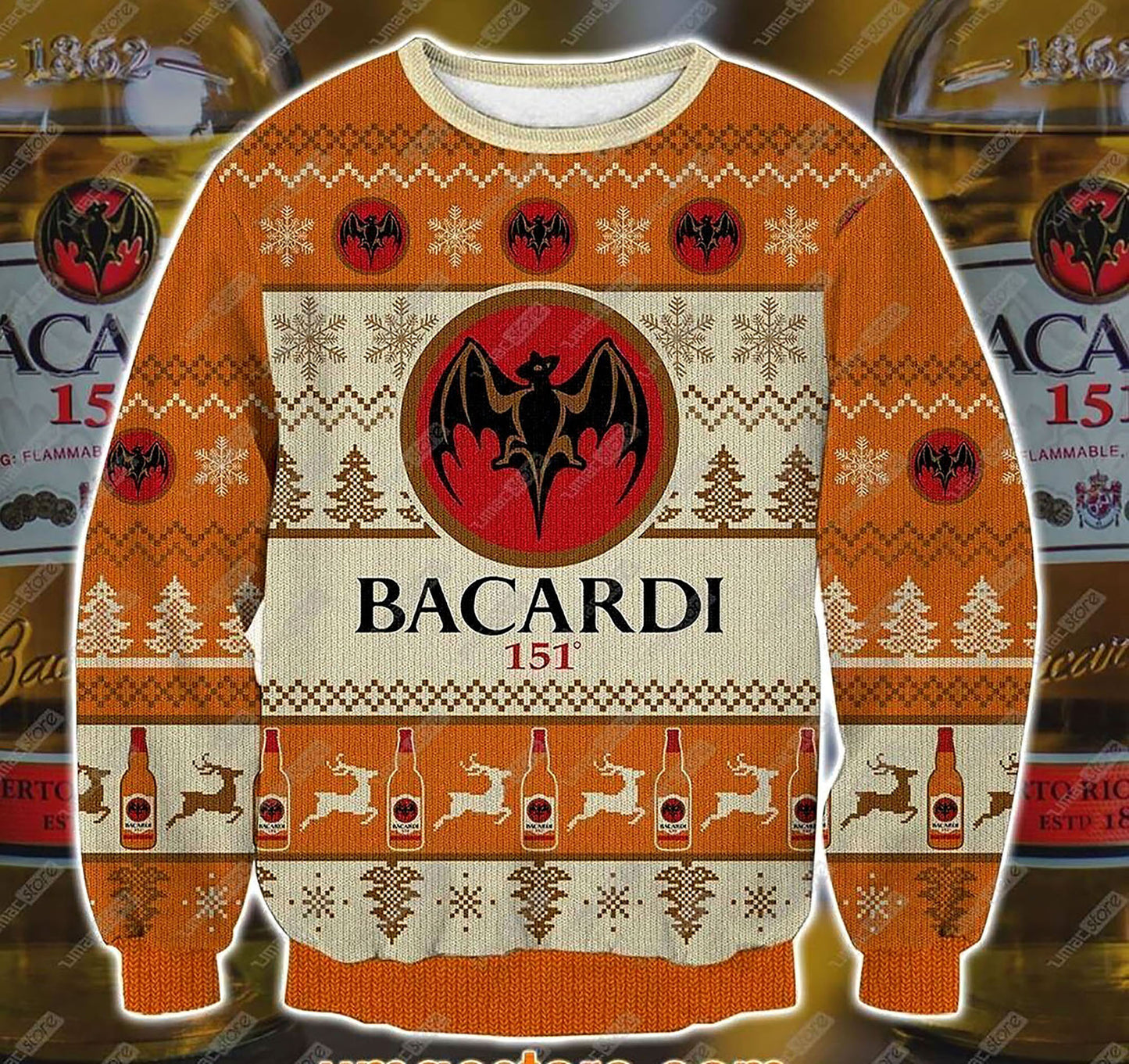 Bacardi Rum 3D Print Geansaí Nollag, Geansaí Gránna Nollag, Bronntanas Nollag, Bronntanas Nollag 2024
