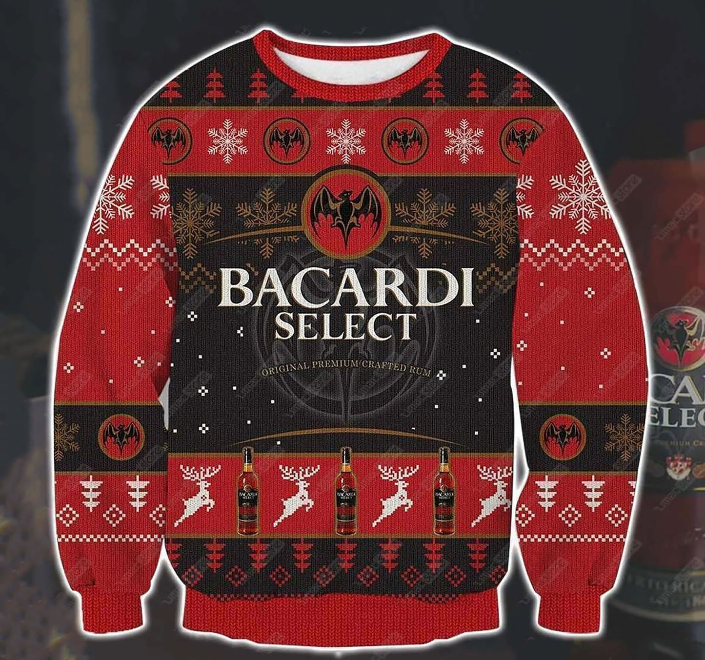 Bacardi Select Crafted Rum 3D Priontáil geansaí Nollag, geansaí gránna Nollag, bronntanas Nollag, bronntanas Nollag 2024