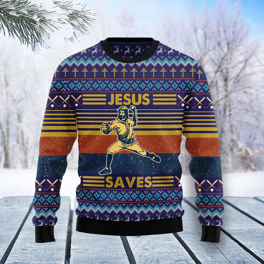 Baseball Jesus Save Ugly Christmas Sweater, Christmas Ugly Sweater, Christmas Gift, Gift Christmas 2024