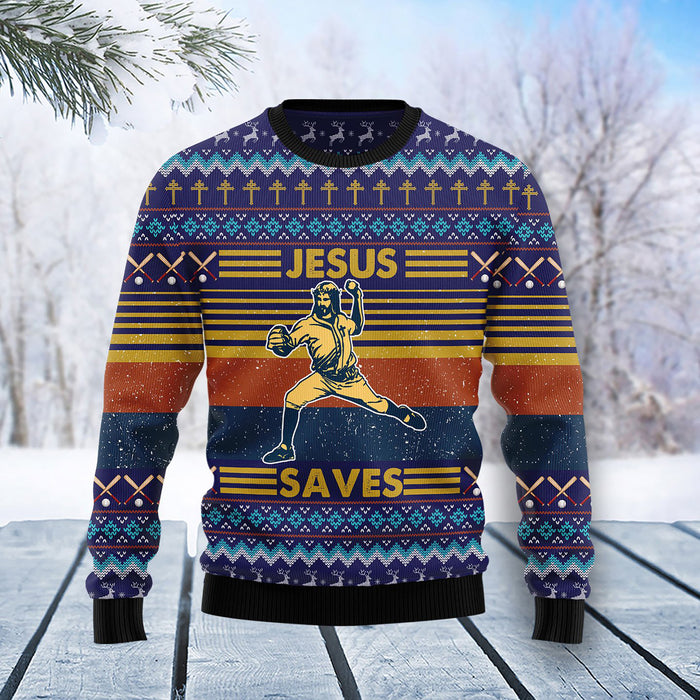 Baseball Jesus Save Ugly Christmas Sweater, Christmas Ugly Sweater, Christmas Gift, Gift Christmas 2022