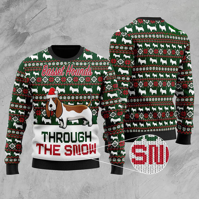 Basset Hounds Through The Snow Christmas Ugly Sweater, Christmas Ugly Sweater, Christmas Gift, Gift Christmas 2022