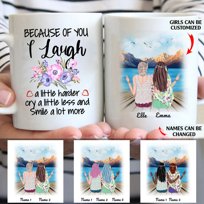 Because Of You I Cry A Litte Less And Smile A Lot More custom christmas mugs