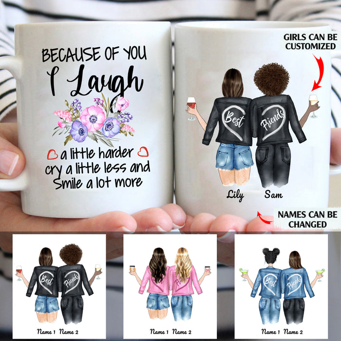 Because Of You I Laugh A Little Harder And Smile A Lot More custom christmas mugs