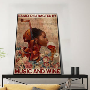 Black girl violin easily distracted by music and wine, Black girl Canvas