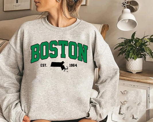 Boston Basketball Retro Crewneck Sweatshirt, Vintage Boston Unisex Sweater, Cute Boston Gift, Hoop Boston Gameday Shirt, 90s Aesthetic Crew