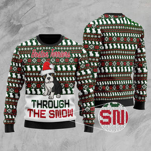 Boston Terriers Through The Snow Christmas Ugly Sweater, Christmas Ugly Sweater, Christmas Gift, Gift Christmas 2022